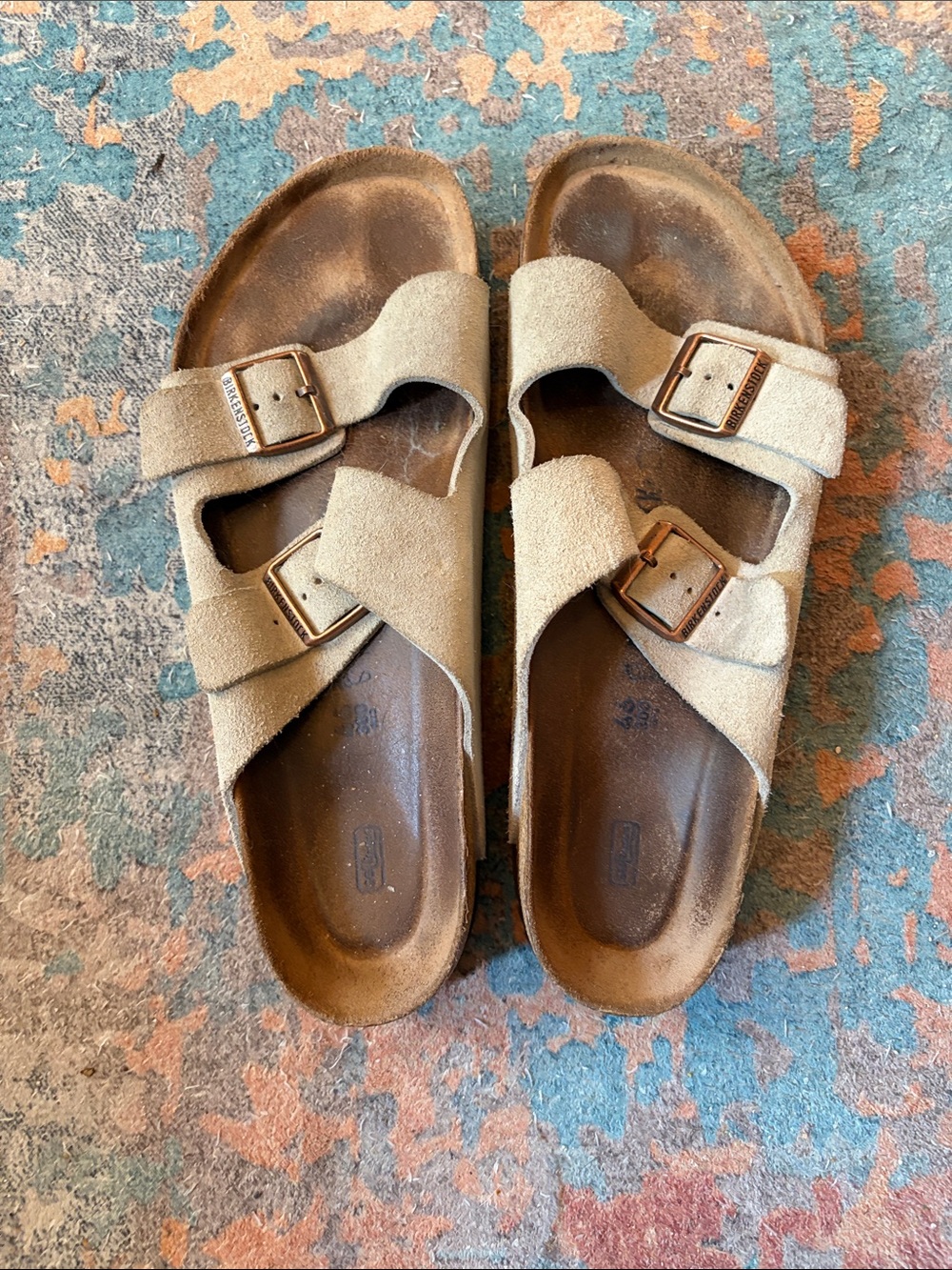 Birkenstock Men’s Two-Buckle Suede Sandals in Beige/Tan